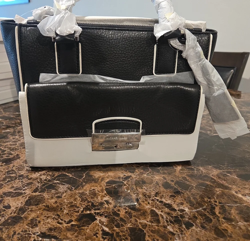 MICHAEL KORS Black and White Two-Tone Satchel